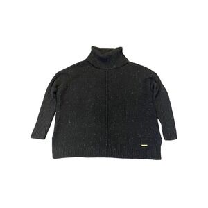 Michael Kors Women's Sweater Turtleneck Black Wool Blend Waffle-knit Size Large‎